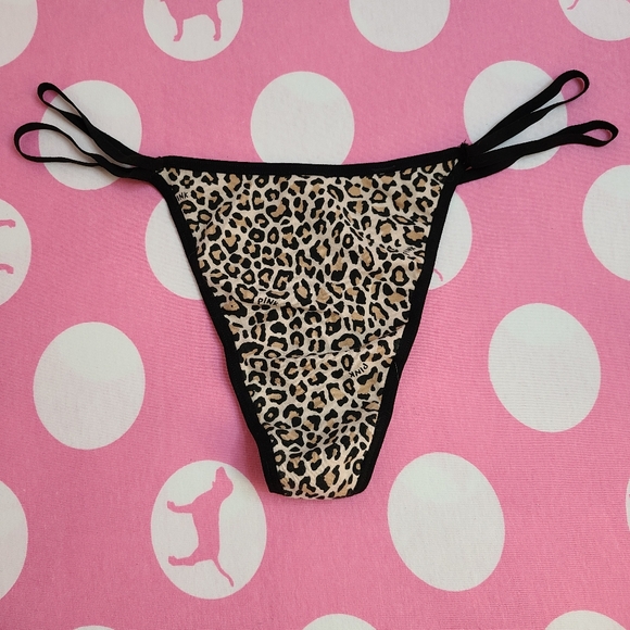 Rare VTG VS PINK Cotton Low Rise Double String Thong Panty Size Lg Leopard - Picture 1 of 6